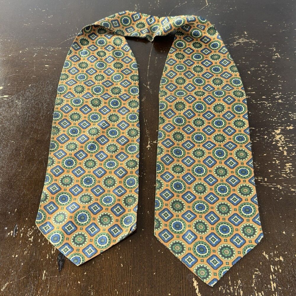Vintage Rare Necktie Motison  Tricel 46”x5.5” Gold Blue Green Geometric Dry Easy